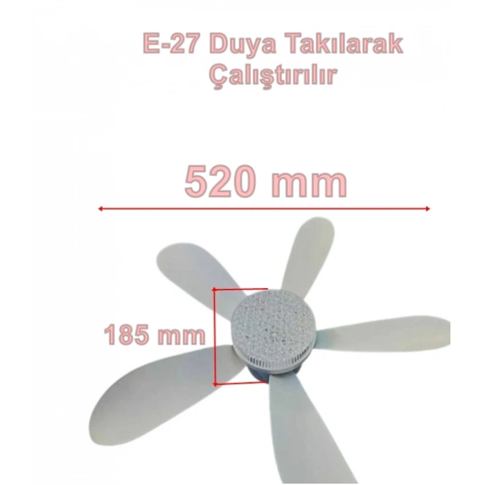 Tavan Vantilatörü 30w Beyaz / Günışığı Ledli E-27 Duy a Takılabilen 5 Kanatlı Kumandalı Vantilatör 80-265v