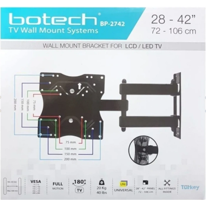 Üç Kollu Tek Hareketli Tv Askı Aparatı 19...49 (48-125 Cm)