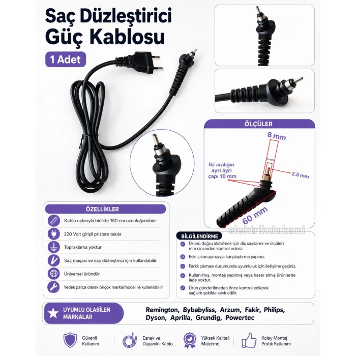 Tip-7 Saç Düzleştirici Güç Kablosu Saç Maşası Tip 7