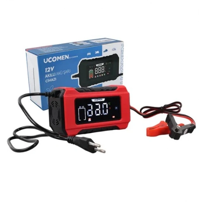 UCOMEN 12v Dc 6A Akıllı Akü Şarj Cihazı Dijital Ekran Aşırı Akım ve Akü Korumalı (12 Volt 6 Amper)