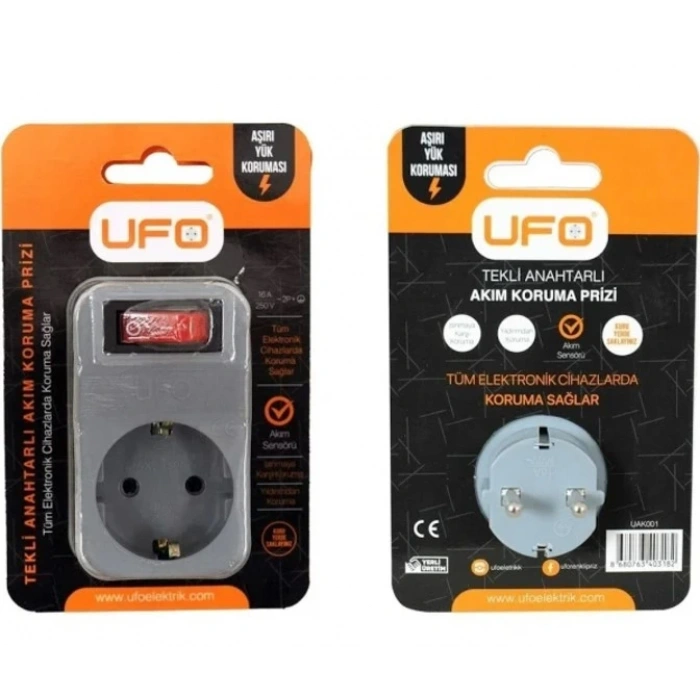 UFO Tekli Akım Korumalı Anahtarlı Priz