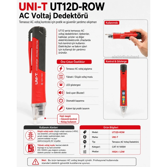 UNI-T Temassız AC Voltaj Kontrol Kalemi Dedektörü 24 - 1000v AC