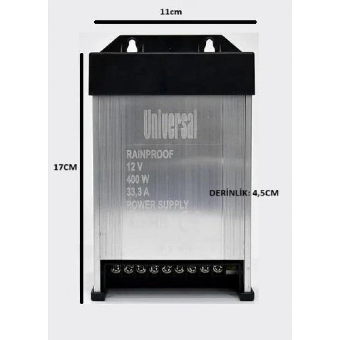 GEM 12v Dc  33.3A 400w Yağmur Korumalı Led Trafosu 12 Volt 33.3 Amper IP61 (Tam Değer Güç Şerit Led Tabela ve Kamera vs)
