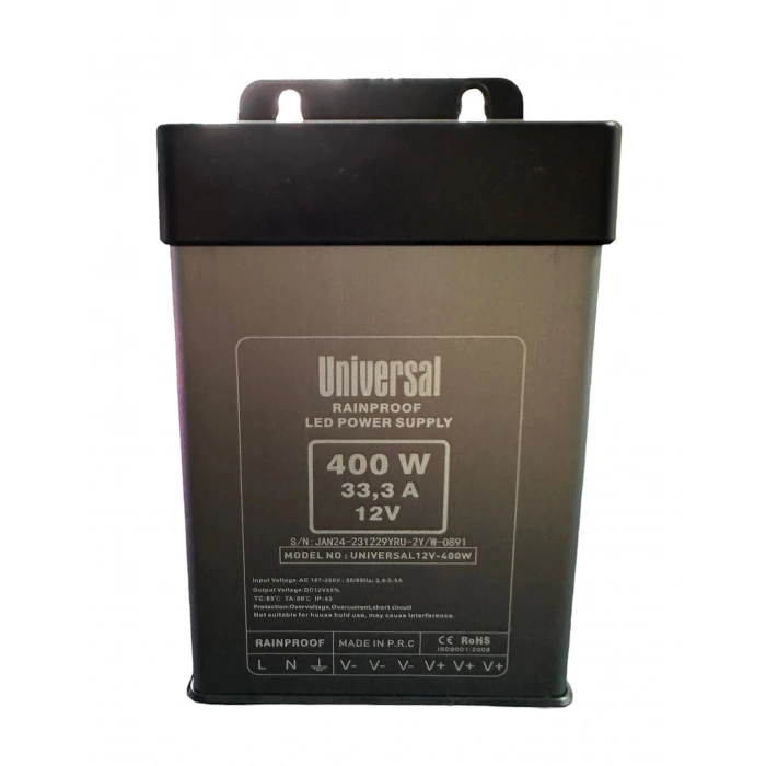 GEM 12v Dc  33.3A 400w Yağmur Korumalı Led Trafosu 12 Volt 33.3 Amper IP61 (Tam Değer Güç Şerit Led Tabela ve Kamera vs)