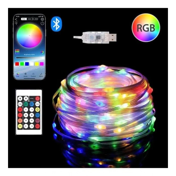 USB Girişli RGB Şerit Led Seti 10 mt IP 68 APP Kontrol Blue Tooth