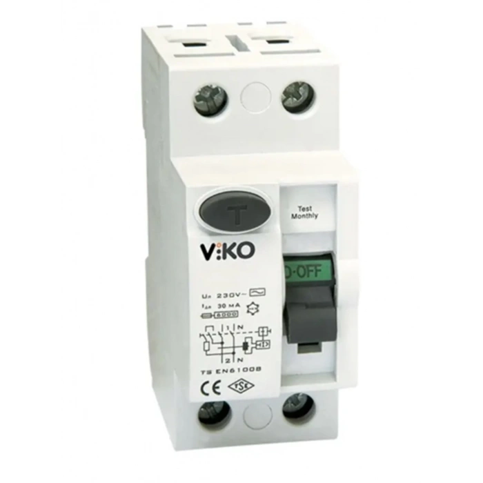 VİKO 2x40A 30mA AC Tip 1 Faz Monofaze Kaçak Akım Koruma Rolesi