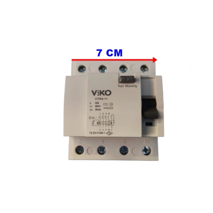 VİKO 4x30A 30mA 6kA Ac Tip Üç Faz Trifaze Kaçak Akım Koruma Rolesi (380 volt Sanayi Tip)