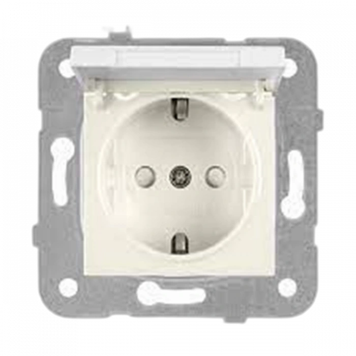 VİKO KREM KARRE MERIDIAN KAPAKLI TOPRAKLI PRİZ ÇOCUK KORUMALI