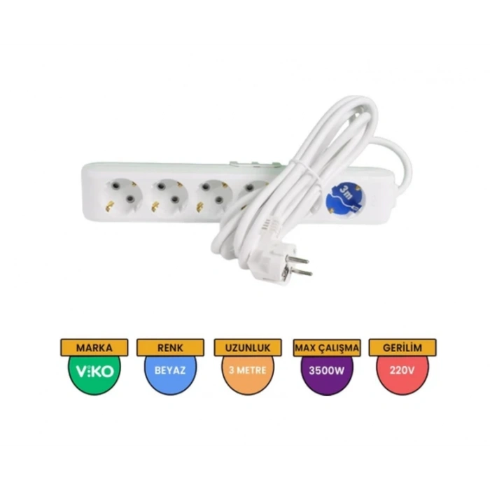 VİKO MULTİLET ALTILI 3MT GRUP PRİZ TOPRAKLI