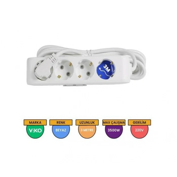 VİKO MULTİLET DÖRTLÜ 3MT GRUP PRİZ TOPRAKLI KLEMENSLİ