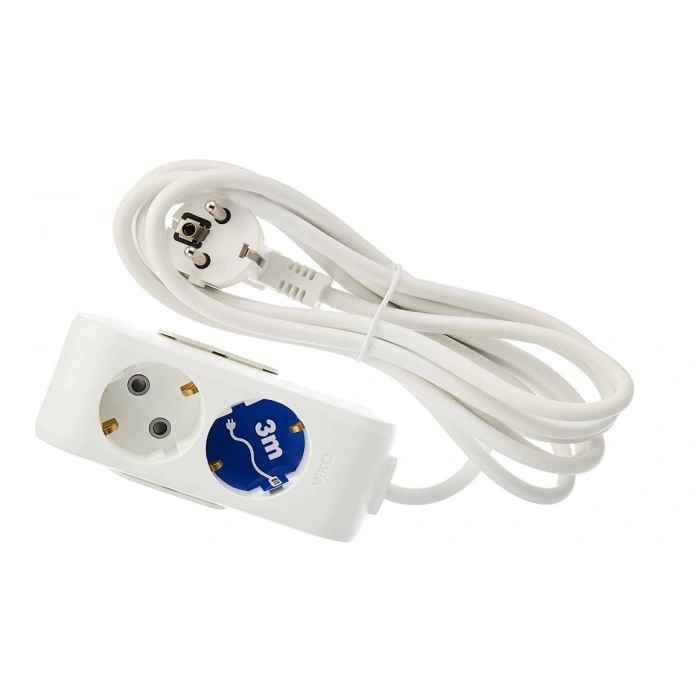 VİKO Multilet İkili 3Mt Ara Kablolu Grup Priz Topraklı Klemensli Beyaz