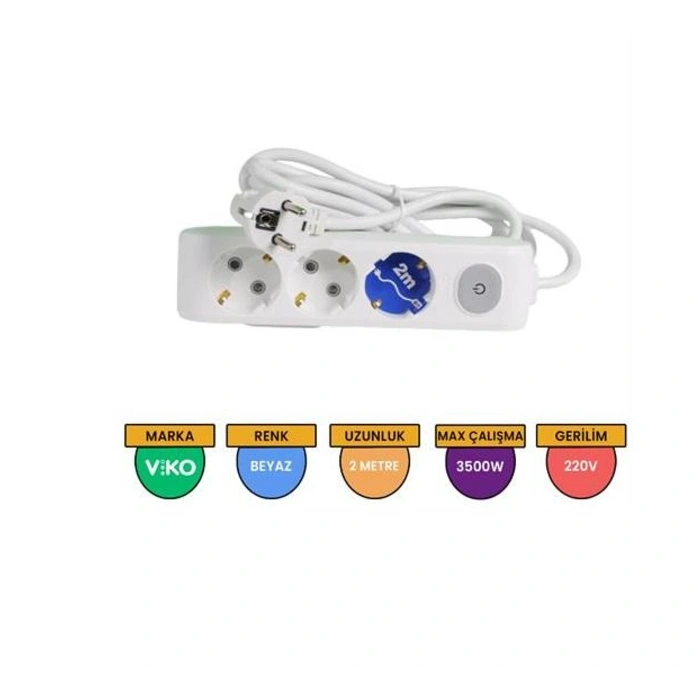 VİKO MULTİLET ÜÇLÜ 2MT ANAHTARLI GRUP PRİZ TOPRAKLI