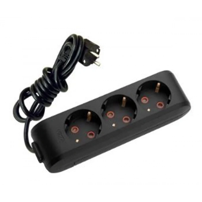 VİKO Multilet Üçlü 5mt Kablolu SİYAH Grup Priz 3lü Ara Kablo Topraklı Klemensli