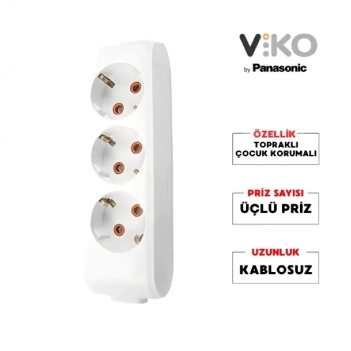 VİKO Multilet BEYAZ Üçlü Grup Priz Topraklı Klemensli (3lü Kablosuz)