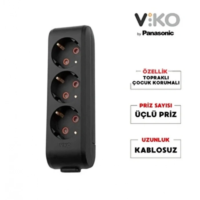 VİKO MULTİLET ÜÇLÜ TOPRAKLI PRİZ KLEMENSLİ SİYAH