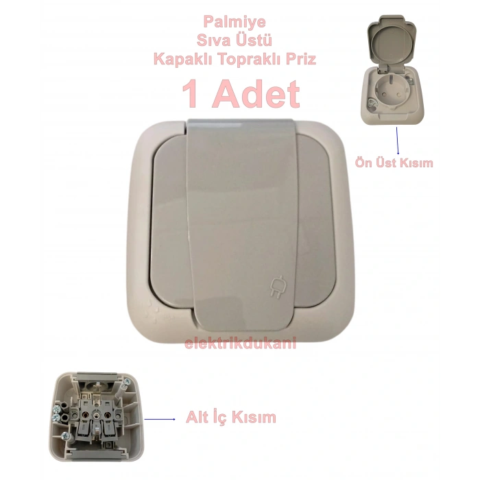 VİKO Palmiye Nemliyer Kapaklı Topraklı Priz IP54