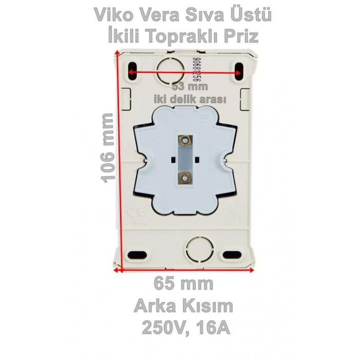 VİKO Vera Beyaz Sıva Üstü İkili Topraklı Priz 220v IP20