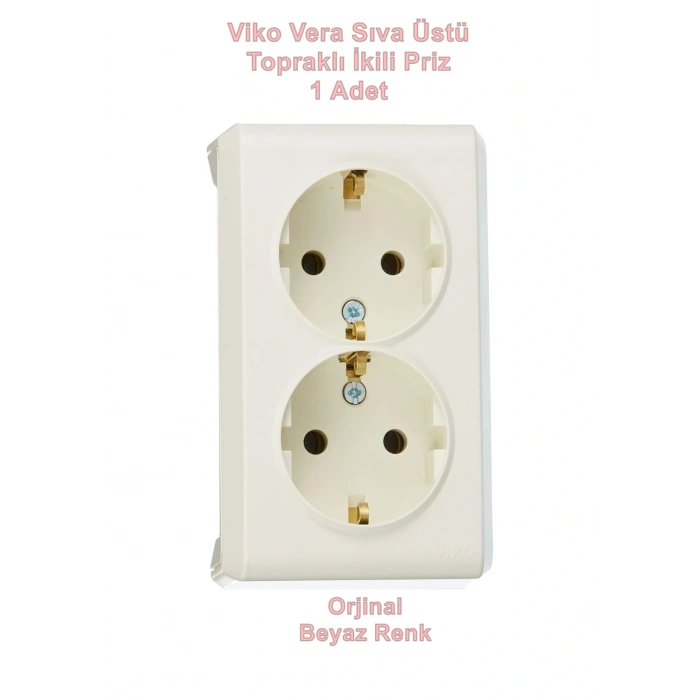 VİKO Vera Beyaz Sıva Üstü İkili Topraklı Priz 220v IP20