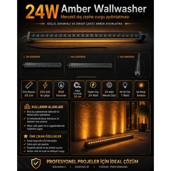 Wallwasher 65cm AMBER 24x1w 24w 1920lm 24 Watt 220 volt IP65