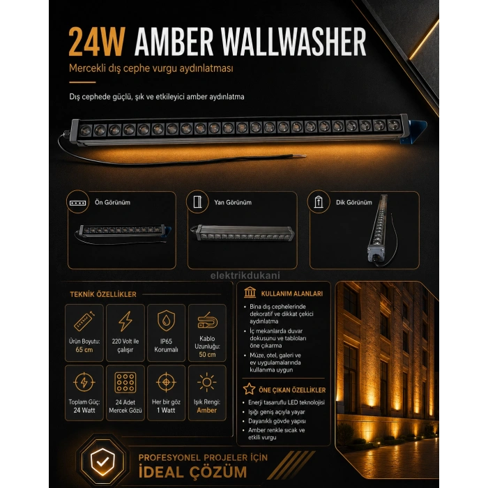 Wallwasher 65cm AMBER 24x1w 24w 1920lm 24 Watt 220 volt IP65