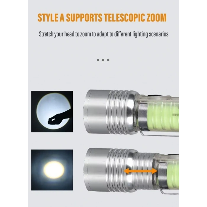 WATTON Şarjlı Yeni Nesil El Feneri 3 Kademeli Zumlu 8 Fonksiyonlu (TYP-C Şarjlı Mıknatıslı Suya Dayanıklı Şık Fener)