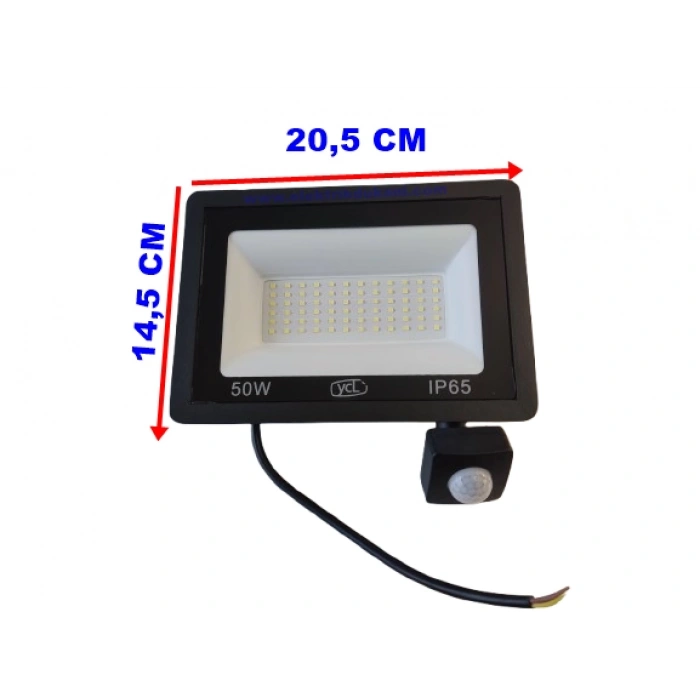 YCL 220v 50w Hareket Sensörlü Led Projektör 6500K Beyaz Işık IP65