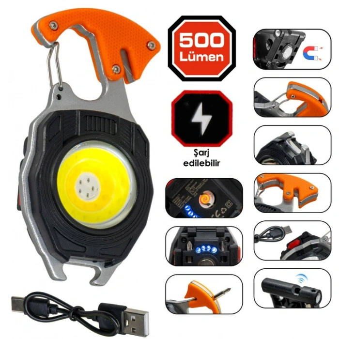 YCL Şarjlı 15w Cob Ledli Şarjlı Çakmaklıklı Anahtarlık Kamp Feneri