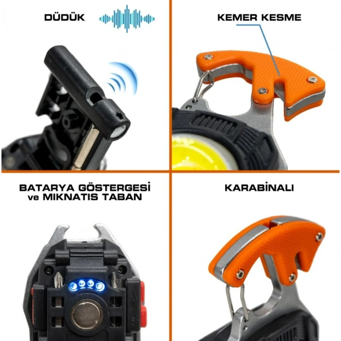 YCL Şarjlı 15w Cob Ledli Şarjlı Çakmaklıklı Anahtarlık Kamp Feneri