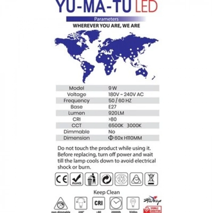 YUMATU 10w Led Ampul E-27 Duylu 6500k Beyaz Işık