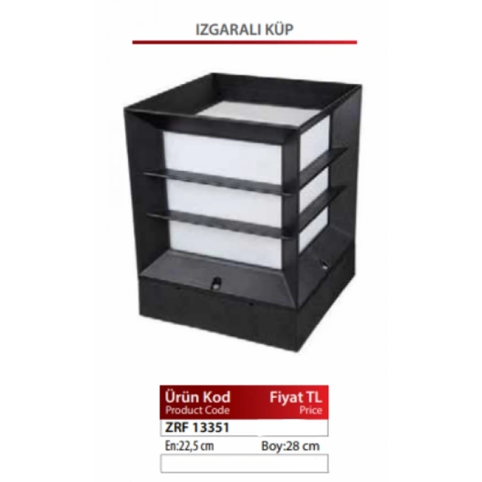 ZERPA Kare Küp Izgaralı SİYAH Bahçe Armatür ABS Plastik E-27 Duylu