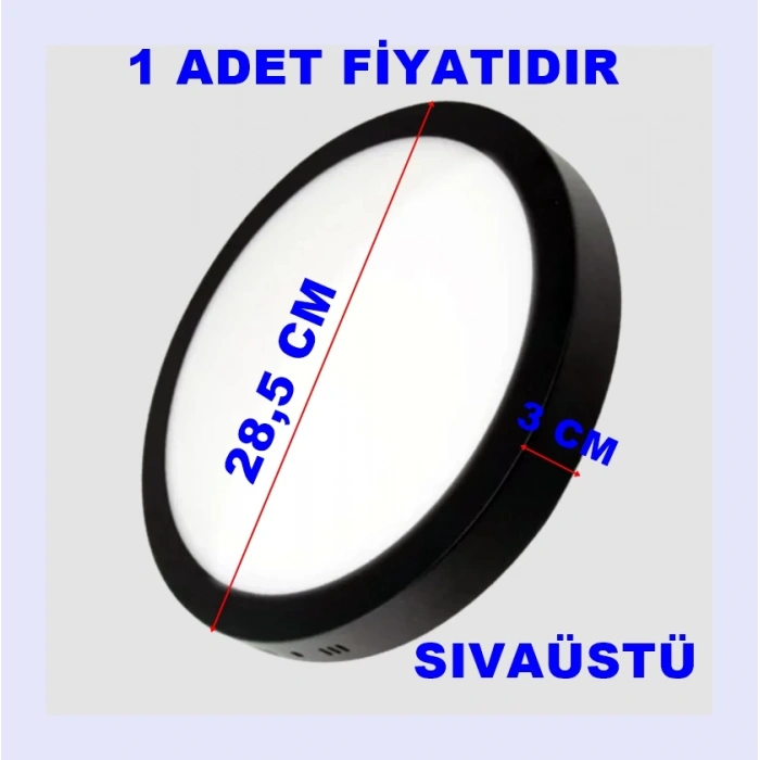 ZMR 24w Yuvarlak Led Armatür 6500k SİYAH Kasa Beyaz Işık IP20 280x30mm