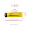 14500 3.7v Başlı Şarjlı Pil Li-On 800mAh (2.96wh AA Normal Kalem Pil Boyutunda)