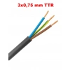 HÜNKA 3x0.75mm TTR Elektrik Kablosu SİYAH (Çok Telli Esnek Kablo)