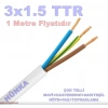 HÜNKA 3x1.5mm TTR Elektrik Kablosu BEYAZ (Çok Telli Esnek Kablo)