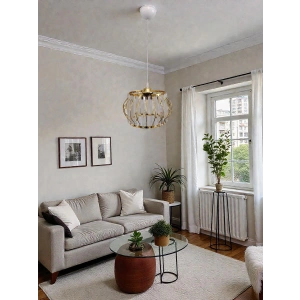 DMR Kristal Taşlı GOLD Yuvarlak Büyük Fiskiye Tekli Avize E-27 Duylu