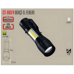 CATA Kandıra 3 Fonksiyonlu Micro Usb Şarjlı El Feneri Zumlu 5w 6400k IP44