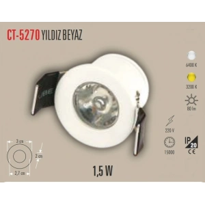 CATA Yıldız 1.5w BEYAZ Kasa Beyaz Işık Power Ledli Parmak Spot 6400k 220v IP20