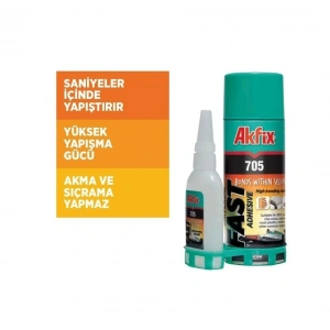 AKFİX Profesyonel Şok Hızlı Yapıştırıcı Kit 200ml + 50ml (Mdf Plastik Porselen Gibi Genel Amaçlı Yapıştırıcı+Aktivatör)