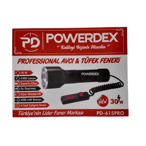 POWERDEX 30w Şarjlı Ledli Profesyonel Avcı Tüfek El Feneri 2400Lm 26650 Pil 6000mAh 3.7v IP65