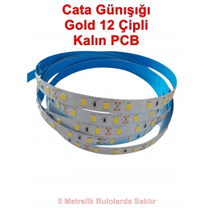 CATA 12v Dc GÜNIŞIĞI 12 Çip Gold İç Mekan Şerit Led 3000k 1mt 16w IP20 (Metrede 12 Çipli 60 Led)