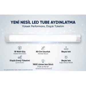 YCL 60cm 18w BEYAZ Yatay Led Bant Armatür 6500k IP20 220 Volt