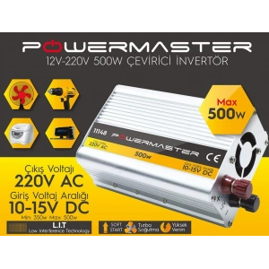 POWERMASTER 12v - 220v Ac 500w Çevirici Modified Sinus İnverter 350w - 500 Watt (12 Volt Giriş 220 Volt Çıkış)