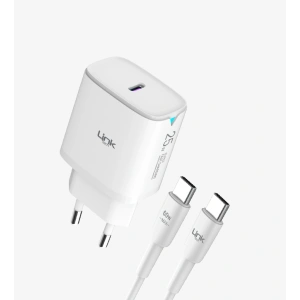 LİNKTECH Pd Type-C & Type-C Kablolu Şarj Aleti Set BEYAZ 25w Pd/Pd  3.0
