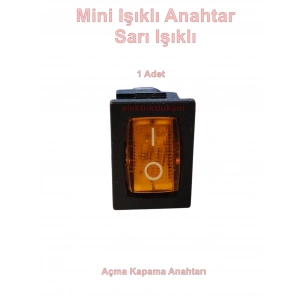 ENDER Işıklı SARI Mini Anahtar 3 Ayaklı 10A 220v IP40 (19x17mm Derinlik 20mm Dikdörtgen)