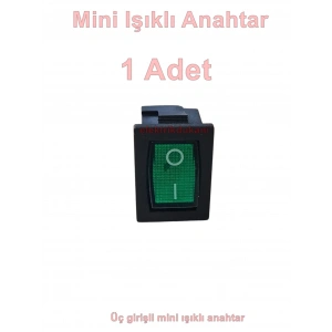 ENDER Işıklı YEŞİL Mini Anahtar 3 Ayaklı 10A 220v IP40 (19x17mm Derinlik 20mm Dikdörtgen)