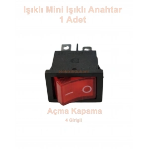 ENDER 0-1 Mini Geniş Işıklı Anahtar Kırmızı 4 Pinli