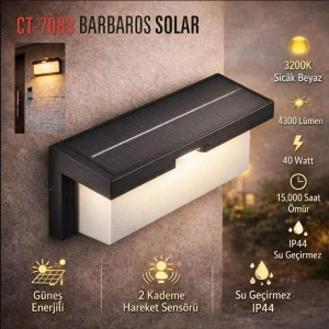 CATA Barbaros 40w Solar Aplik Günışığı Dış Mekan 3200k 40 Watt IP44 (Güneş Enerjili Duvar Aplik Armatür)