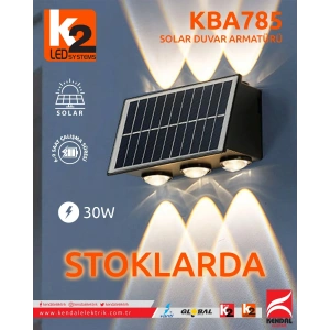 K2 30w CCT Solar Aplik Günışığı / Beyaz Dış Mekan 3200k-6400  30 Watt IP65 (3 Renk Güneş Enerjili Duvar Aplik Armatür)