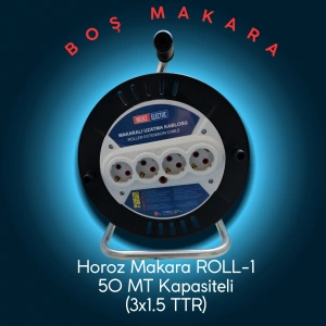 HOROZ Roll-1 Plastik Boş Kablo Makarası Monofaze 4 Prizli 50mt Kapasiteli (3x1.5 TTR) IP20