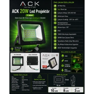 ACK 20w YEŞİL Led Projektör DOB SMD IP65 1800lm (20 Watt 220 Volt)